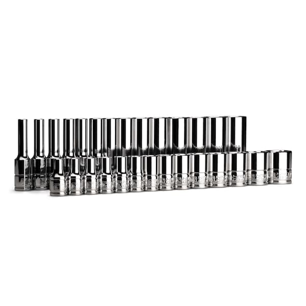 1/4 in. Drive Master Chrome Sockets Set, 6-Point, 4 to 15 mm, Sockets Only